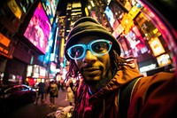 African street artist night city sunglasses.