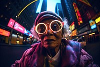 Female african grandma city portrait glasses.