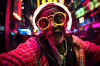 Male african grandpa sunglasses portrait festival.