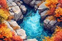 Aerial view of a rocky river autumn outdoors painting.