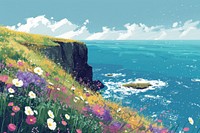 Coastal cliff flower landscape grassland.