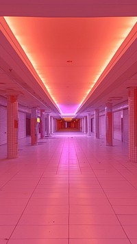Minimal space empty mall neon architecture corridor building.