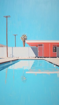 Minimal space retro motel architecture outdoors painting.