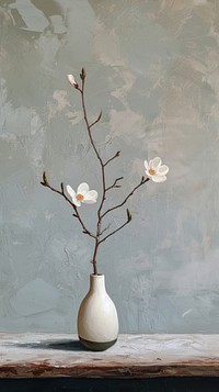 Minimal space vase of flower on the table blossom plant art.