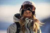 Teen woman skiing portrait outdoors glasses.