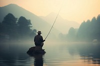 A man fishing outdoors nature person.