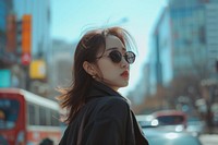 Korean fashionista sunglasses portrait street.