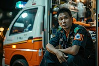 Thai man paramedic vehicle car transportation.