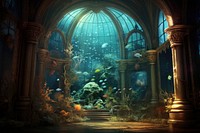 Aquarium architecture underwater reflection.