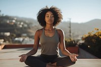 Black teen woman doing yoga sports person adult.