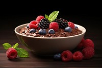 Chocolate oatmeal with mixed berries dessert food strawberry.