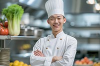 China chef working in the kitchen restaurant freshness happiness.