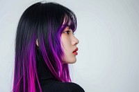 American young woman with vivid purple black hair portrait fashion adult.