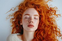 European young woman with orange long coily hair portrait photography adult.