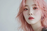 Korean young woman with light pink hair portrait fashion skin.