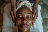 Black South African woman skin spa relaxation.