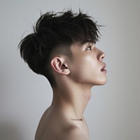 Handsome Korean young man portrait fashion head.