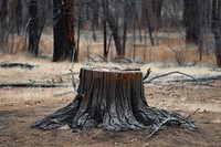 Dead tree stump is seen with a tree growing plant deforestation tranquility.