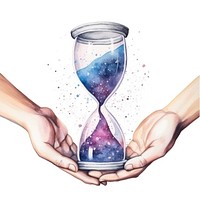 Hourglass holding hand white background.