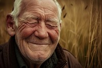 Old british man portrait laughing adult.