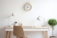 Scandinavian interior design of a home office furniture computer table.