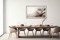 Scandinavian interior design of a dinning room architecture furniture table.