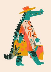 A crocodile carrying a shopping bag art representation creativity.
