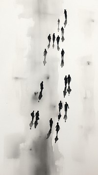 People walking top view silhouette outdoors drawing.