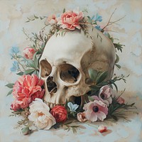 Broken skull painting flower plant.
