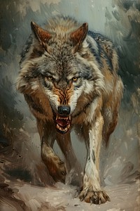 An aggressive wild wolf painting animal mammal.