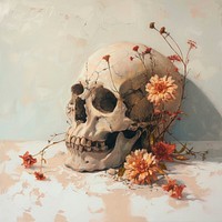Broken skull painting flower fragility.