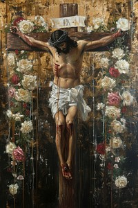 A Rococo-style Christ on the cross painting art spirituality.