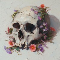 Broken skull painting flower plant.