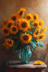 A bouquet of fresh sunflowers in a vase painting plant art.