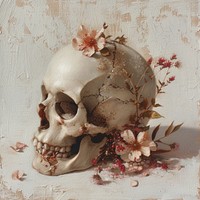 Broken skull painting fragility flower.