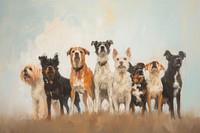 A group of dogs standing proudly as winners of a contest painting mammal animal.
