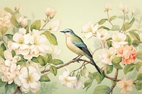 Illustration of bird and flowers painting animal plant.