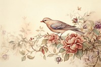 Illustration of bird and flowers painting art pattern.