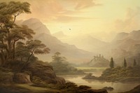 Illustration of landscapes painting outdoors nature.