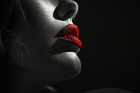 Woman with red lip photography monochrome portrait.