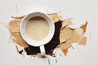 Abstract coffee cup ripped paper art splattered eggshell.