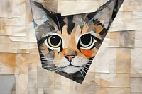 Abstract cute exotic cat ripped paper art collage animal.