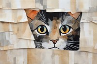 Abstract cute exotic cat ripped paper art painting collage.