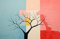 Simple abstract cute tree ripped paper collage art painting wall.