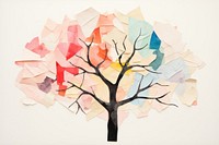 Simple abstract cute tree ripped paper collage art painting creativity.