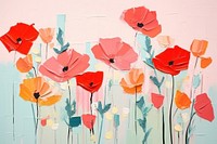 Abstract flowers ripped paper art painting poppy.