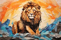 Abstract lion of ripped paper art painting mammal.