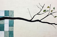 Abstract snake on tree branch ripped paper art painting wall.