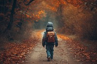 Back to school backpack walking autumn.