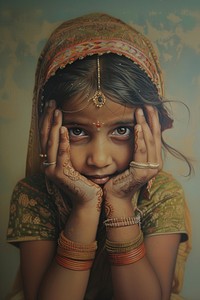 An Indian little girl model painting portrait jewelry.